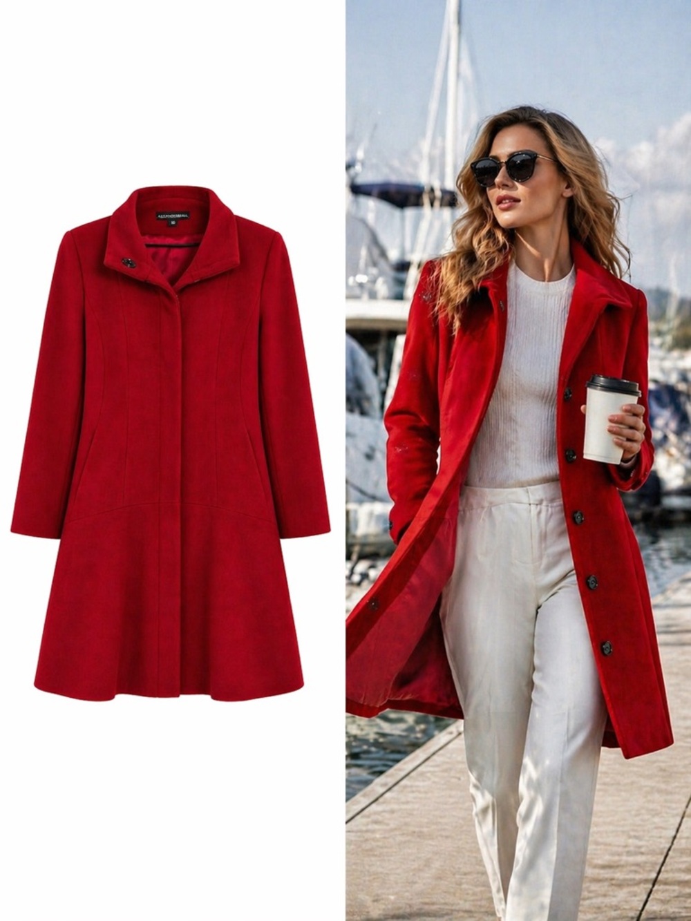 Sofia Cashmere Red Wool Cashmere Stand Collar Coat Sz 10 Luxe Saks Designer $995